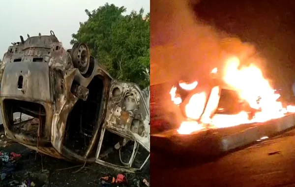 Nalgonda Car Accident : కారులో మంటలు.. ఇద్దరు సజీవ దహనం..