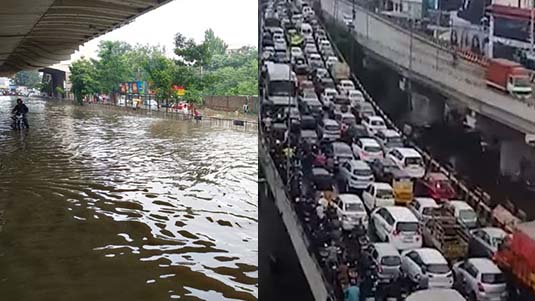 Hyderabad Traffic news : చెరువుల్లా మారిన రోడ్లు.. హైదరాబాద్ లో ట్రాఫిక్ ఇక్కట్లు..