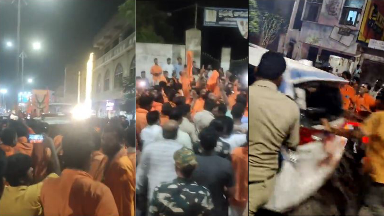 Hanuman Shobha Yatra Tension: హనుమాన్ ర్యాలీలో ఉద్రిక్తత.. కత్తితో వ్యక్తి హంగామా.. పోలీసు వాహనం డ్యామేజ్!