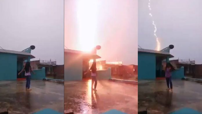 Bihar Girl Safe due to Lightning Strikes While Making Reels On Terrace