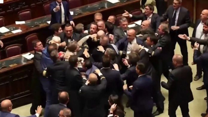 Italy parliament MPs Fighting Each Other Ahead Of G7 Summit
