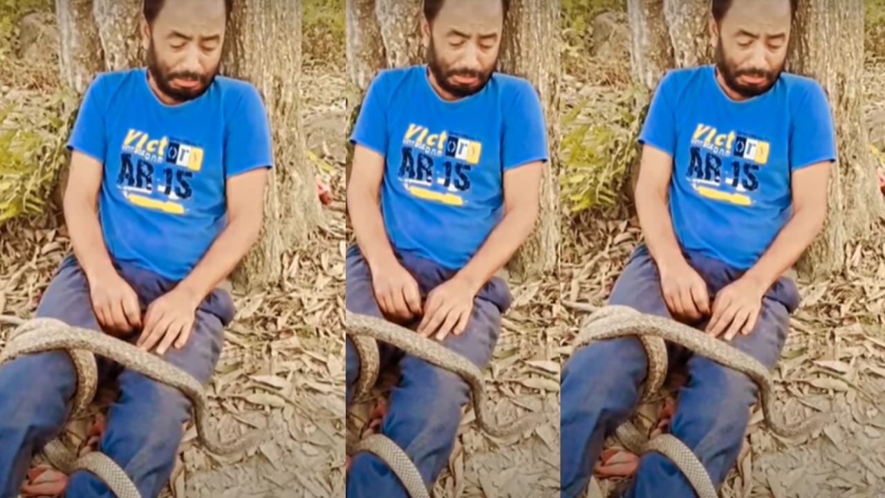 Snake Viral Video: బాప్రే.. యువకుడిని చుట్టేసిన పాము.. పెద్ద పెద్దగా ఏడుస్తూ.. వైరల్ వీడియో