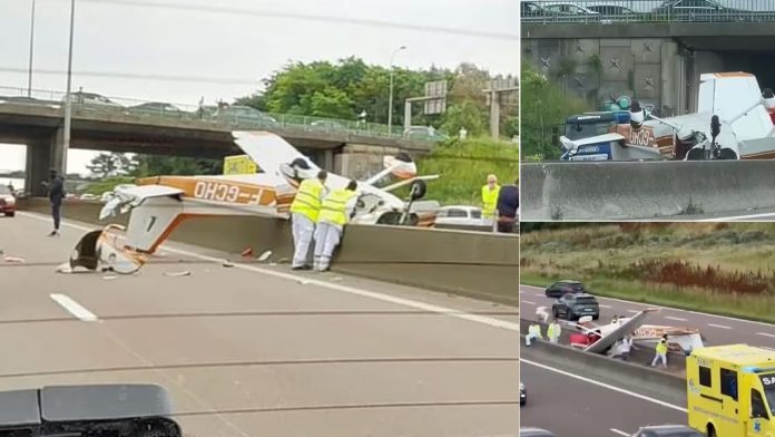France plane crashes on highway after hitting electric power cable