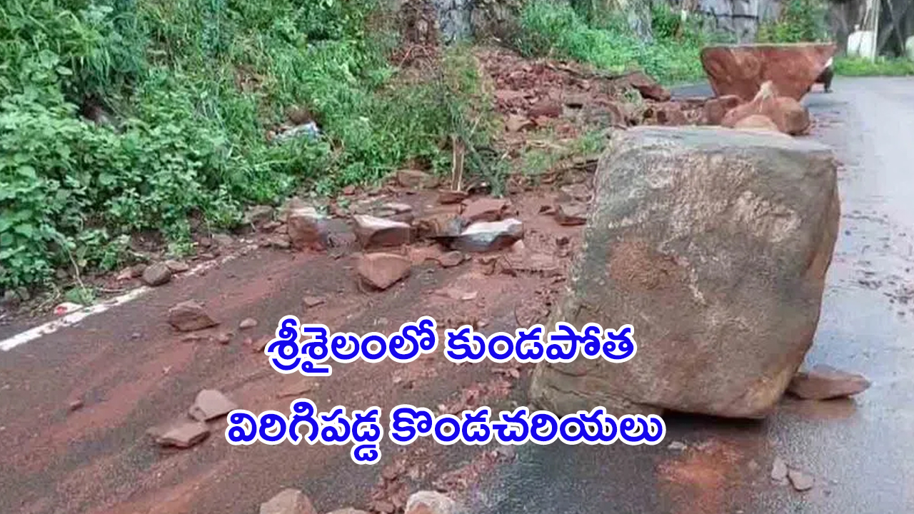 Landslide in Srisailam: శ్రీశైలం‎లో భారీ వర్షం.. విరిగిపడ్డ కొండచరియలు