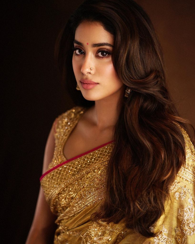 Janhvi Kapoor gold colour saree