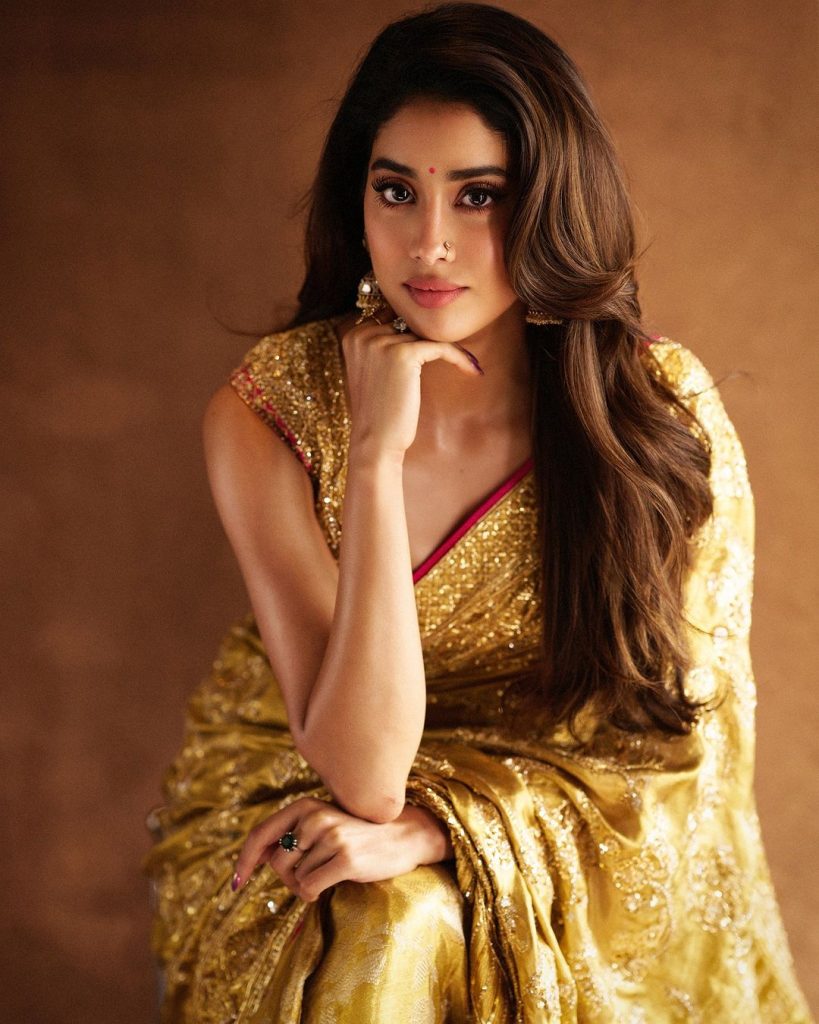 Janhvi Kapoor gold colour saree