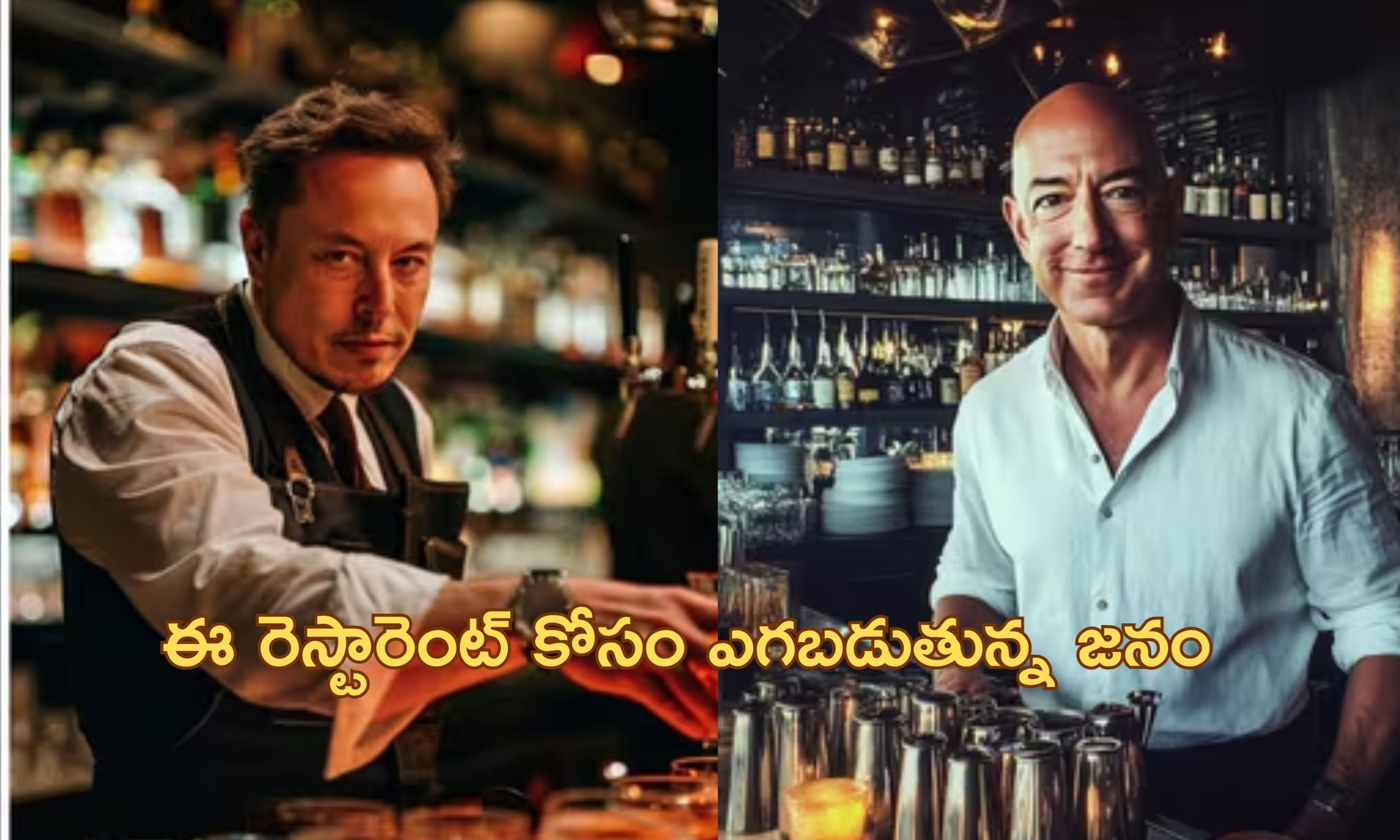 Elon Musk, Jeff Bezos As Bartenders: బార్‌టెండర్లుగా ఎలాన్ మస్క్, జెఫ్ బెజోస్.. రెస్టారెంట్ ప్రమోషన్ కోసం అవతారాలు!